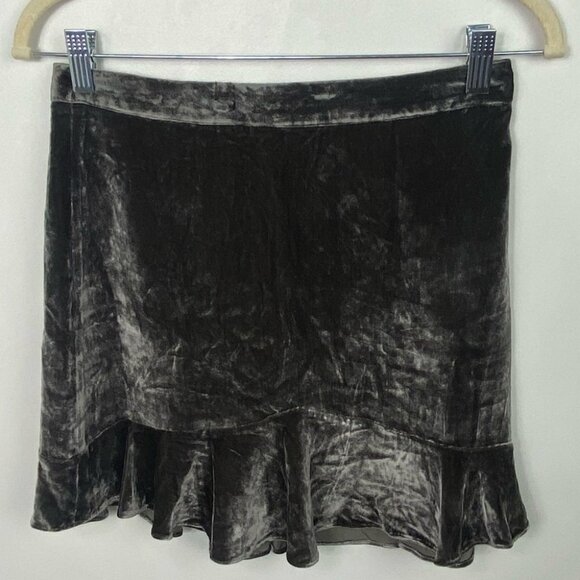 Madewell Velvet Ruffled Edge Silk Skirt Black Size 2 Flirty Super Soft Velour - Picture 10 of 11
